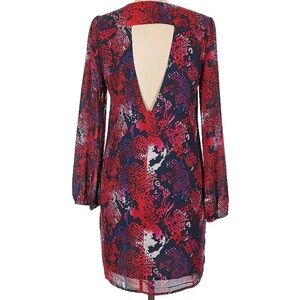 Eight Sixty Red White & Blue Snake Print Midi Dress Sz L Deep V back